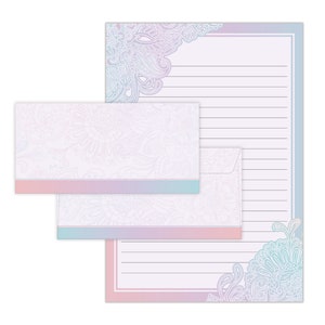 Briefpapier-Set A4 Farbverlauf Umschläge zum Geburtstag Geschenk Kuvert Notizblock 25 Blätter Block liniert Papier Muster Erwachsene Pastell