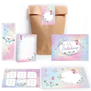 Einladungskarten zum Kindergeburtstag Schmetterling Blume Mädchen Karten Einladungen Schmetterling Motiv für Geburtstag Mitgebsel Gastgeschenk