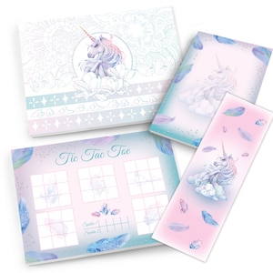 Mitgebsel-Set Pferd Mandala + Tic Tac Toe + Blöcke kleine Geschenke für Kindergeburtstag Einhorn Gastgeschenke für Mädchen Partygeschenke