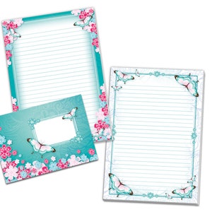 Briefpapier-Set A5 Schmetterlinge Blumen Umschläge Kindergeburtstag Mädchen Geschenk Rosa Türkis Motiv schöne Kuvert Notizblock Mandala