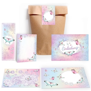 Einladungskarten zum Kindergeburtstag Schmetterling Blume Mädchen Karten Einladungen Schmetterling Motiv für Geburtstag Mitgebsel Gastgeschenk
