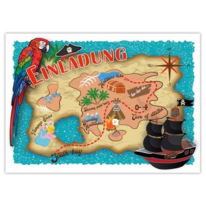 Einladungskarten Piraten zum Geburtstag Schatzsuche Motiv Karten Einladungen Mädchen Jungen Kindergeburtstag Abenteuer Schiff Karte Papagei