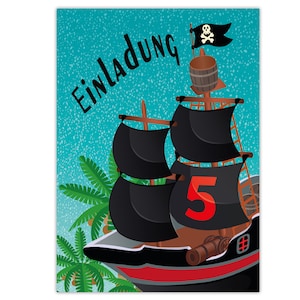Einladungskarten Piraten zum 5. Geburtstag Schatzsuche Motiv Karten Einladungen Mädchen Jungen Kindergeburtstag Abenteuer Schiff Papagei