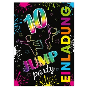 Einladungskarten Jump Party zum 10. Geburtstag Trampolin Motiv Karte für Teenager Einladungen Mädchen Jungen Kindergeburtstag Trampolin Park