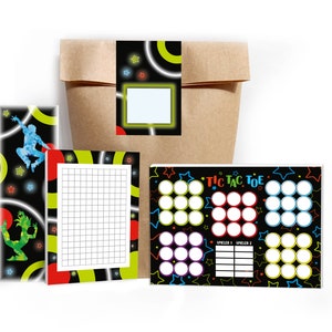 Mitgebsel-Set Tüte Tic Tac Toe Notizblöcke Lesezeichen Gastgeschenke für Kindergeburtstag Jump Party Teenager Trampolin Mädchen Jungen bunt