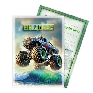 Einladungskarten Monster Truck Auto zum Kindergeburtstag Rennauto coole Einladungen zum Geburtstag Karten für Jungen Jungs Rennwagen LKW