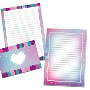 Briefpapier-Set A5 Bausteine Umschläge Kindergeburtstag Bauklötze Party Geschenk Notizblock Bauen Basteln Kinder Mädchen Jungen Papier rosa