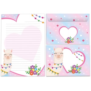 Briefpapier-Set A5 Lama Pferd Umschläge Kindergeburtstag Mädchen Geschenk Alpaka Motiv Notizblock 25 Blätter Block Papier Fee Queen Blumen