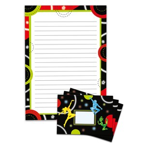 Briefpapier-Set A4 Disco Umschläge Kindergeburtstag Jungen Geschenk Jump Party Notizblock 25 Blätter Block Vintage Retro Club Trampolin bunt