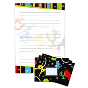 Briefpapier-Set A4 Disco Umschläge Kindergeburtstag Jungen Geschenk Jump Party Notizblock 25 Blätter Block Vintage Retro Club Trampolin bunt