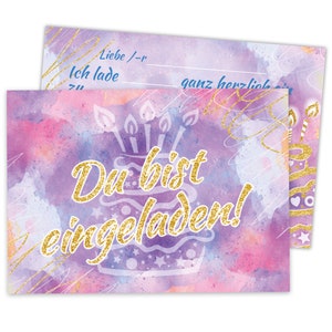 Einladungskarten Aquarell zum Kindergeburtstag coole Einladungen zum Geburtstag Farbverlauf Torten-Motiv Karte für Mädchen Mädels Erwachsene