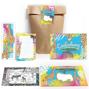 Einladungskarten zum Kindergeburtstag Safari Giraffe Zebra Mädchen Karten Einladungen Pferd Motiv für Geburtstag Mitgebsel Gastgeschenk