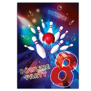 Einladungskarten Bowling zum 8. Kindergeburtstag Kegeln Motiv Karten Teenager Einladungen Pins Mädchen Jungen Kegelbahn Mitgebsel Geschenk