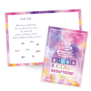 XXL Glückwunschkarte A4 zum Geburtstag Geburtstagskarte Aquarell Einladungskarten Gratulationskarte Mädchen Karten Geburtstagstorte pastell