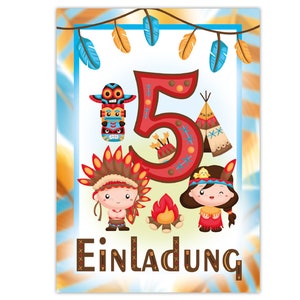 Einladungskarten Indianer zum 5. Geburtstag Indianerdorf Motiv Karte Einladungen Mädchen Jungen Kindergeburtstag Abenteuer Hütte Federn Tipi
