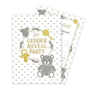 Einladungskarten Gender Reveal Party Karten mit Umschlägen zur Babyparty Dusche Mädchen Jungen Einladungen Boy or Girl Deko edel Tiere
