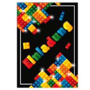 Einladungskarten Bausteine zum Kindergeburtstag coole Einladungen zum Geburtstag Bauklötze-Motiv Karten für Jungen Jungs Building Bricks TOP