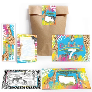 Einladungskarten zum 7. Kindergeburtstag Safari Giraffe Zebra Mädchen Jungen Karten Einladungen Mandala Spiel Mitgebsel Gastgeschenke Pferd