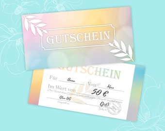 Gutschein Geschenkgutscheine Motiv Gutscheine zum Ausfüllen Geschenkkarte für Massage Wellness Kosmetik Nagelstudio Spa Beauty Pastell TOP