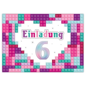 Einladungskarten Bausteine zum sechsten 6. Kindergeburtstag Bauklötze Mädchen Karten Einladungen Herz für Geburtstag Mitgebsel Gastgeschenke