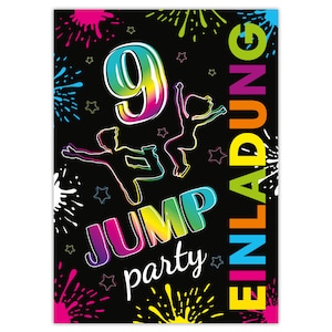 Einladungskarten Jump Party zum 9. Geburtstag Trampolin Motiv Karten für Teenager Einladungen Mädchen Jungen Kindergeburtstag Trampolin Park