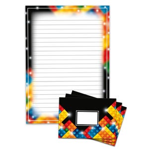 Briefpapier-Set A4 Bausteine Umschläge Kindergeburtstag Jungen Geschenk Bauklötze Notizblock 25 Blätter Block Vintage Building Bricks Tetris
