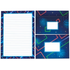 Briefpapier-Set A5 Laseartag Umschläge Kindergeburtstag Mädchen Jungen Geschenk neon Laser Motiv Notizblock 25 Blätter Block für Kinder