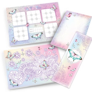 Mitgebsel-Set Mandala + Tic Tac Toe + Blöcke kleine Geschenke für Kindergeburtstag Schmetterlinge Gastgeschenke für Mädchen Partygeschenke