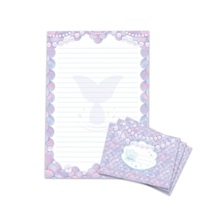 Briefpapier-Set A4 Meerjungfrau Nixe Perlen Umschläge Kindergeburtstag Mädchen Geschenk lila Motiv schöne Kuvert Notizblock 25 Blätter Block