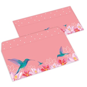 Briefpapier-Set A4 Briefbögen mit Umschlag Tropen Blumen Geschenk Druckerpapier Kolibri Einladungen Briefpost Urkunde Hochzeit Frühling bunt 10 Umschläge