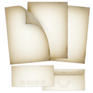 Briefpapier-Set A4 Vintage Briefbögen mit Umschlag Antik Geschenk Druckerpapier für Einladungen alte Briefpost Urkunde Hochzeit Retro gold