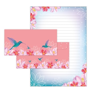 Briefpapier-Set A4 Blumen Umschläge zum Geburtstag Geschenk Kuvert Notizblock 25 Blätter Block liniert Papier Muster Erwachsene Kolibri