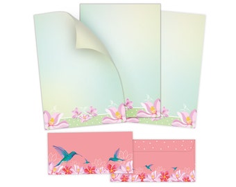 Briefpapier-Set A4 Briefbögen mit Umschlag Ostern Blumen Geschenk Druckerpapier für Einladungen Briefpost Kolibri Hochzeit Frühling Blätter