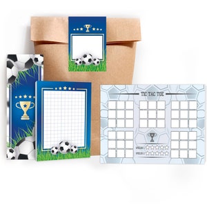 Mitgebsel-Set Tüten Tic Tac Toe Notizblöcke Lesezeichen kleine Gastgeschenke Kindergeburtstag Fußball Jungen Fußball Fußball Jungs Turnier