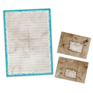 Briefpapier-Set A4 Piraten Umschläge Kindergeburtstag Mädchen Jungen Geschenk Schatzsuche Notizblock 25 Blätter Block Vintage altes Papier