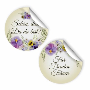 Aufkleber für Hochzeit Standesamt Geburtstag Kommunion Konfirmation Blumen lila modern Erwachsene „Schön dass du da bist“ Gastgeschenke