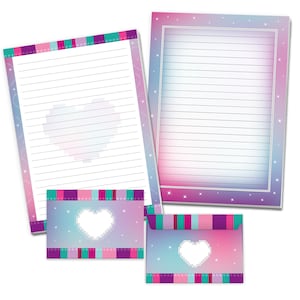 Briefpapier-Set A4 Bausteine Umschläge Kindergeburtstag Bauklötze Party Geschenk Notizblock Bauen Basteln Kinder Mädchen Jungen Papier rosa