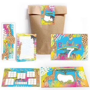 Einladungskarten zum 7. Kindergeburtstag Safari Giraffe Zebra Mädchen Karten Einladungen Pferd Motiv für Geburtstag Mitgebsel Gastgeschenk