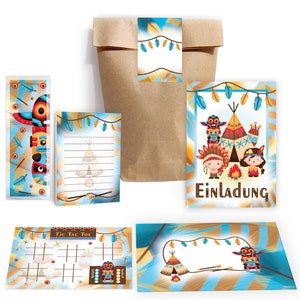 Einladungskarten Indianer zum Kindergeburtstag Indianerdorf Karte Einladungen Mitgebsel Set Gastgeschenke Tic Tac Toe Mädchen Jungen Federn