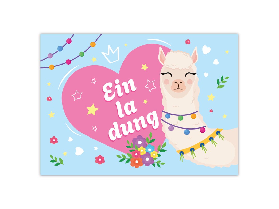 Einladungskarten Lama Pferd zum dritten 3. Kindergeburtstag Feen Mädchen Mädels Karten