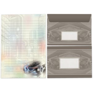 Briefpapier Set A5 Auto Umschläge Kindergarten Burststag Anfrage Silvester Benachrichtigung Block 25 Blanko Papier Block Rennvage Rennauto Supercar