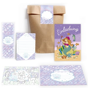 Einladungskarten Meerjungfrau zum Kindergeburtstag Nixe Mädchen Karten Einladung Mermaid Perlen Mandala zum Ausmalen Mitgebsel Gastgeschenk