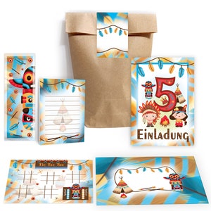 Einladungskarten Indianer zum 5. Kindergeburtstag Indianerdorf Karten Einladungen Mitgebsel Gastgeschenke Tic Tac Toe Mädchen Jungen Federn