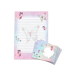 Briefpapier-Set A4 Schmetterlinge Umschläge Blumen Kindergeburtstag Mädchen Geschenk Kuvert Notizblock 25 Blätter Block zum Ausmalen Papier