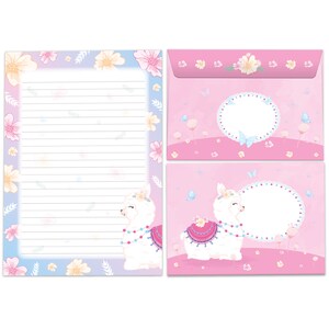 Briefpapier-Set A5 Lama Pferd Umschläge Kindergeburtstag Mädchen Geschenk Alpaka Motiv Notizblock 25 Blätter Block Papier Fee Kamel Blumen
