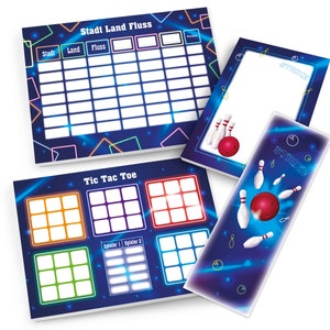 Bowling Mitgebsel-Set Stadt Land Fluss Tic Tac Toe Blöcke kleine Geschenke für Kindergeburtstag Kegeln Gastgeschenk Partygeschenke Mädchen