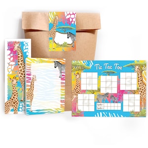 Mitgebsel-Set Tüte Tic Tac Toe Notizblöcke Lesezeichen kleine Gastgeschenke für Kindergeburtstag Safari Giraffe Zebra Pferd Teenager Mädchen