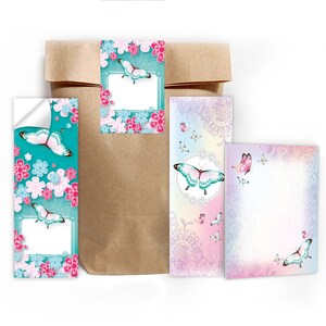 Mitgebsel-Set Tüten Aufkleber/Mini-Notizblöcke/Lesezeichen/kleine Gastgeschenk für Kindergeburtstag Schmetterlinge Blumen Teenager Mädchen