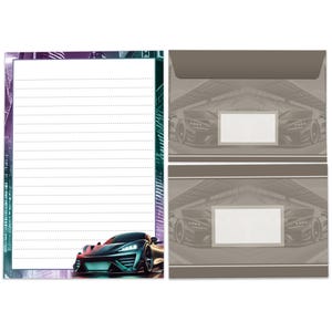 Briefpapier Set A5 Auto Umschläge Kindergarten Burststag Anfrage Silvester Benachrichtigung Block 25 Blanko Papier Block Rennvage Rennauto Supercar