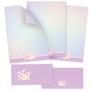 Briefpapier-Set A4 Briefbögen mit Umschlag Ostern Blumen lila Geschenk Druckerpapier für Einladungen Briefpost Urkunde Hochzeit Frühling TOP